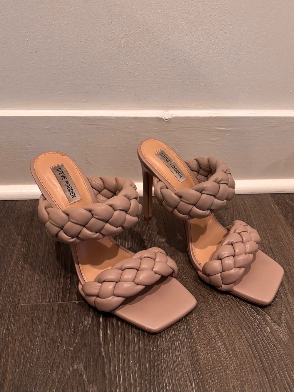 Steve Madden Blush Braided Double-Strap Stiletto Sandals